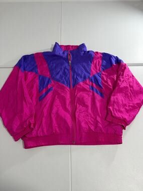 Vintage Lavon Womens XL Pink Purple Colorblock Nylon Windbreaker 90s Jacket